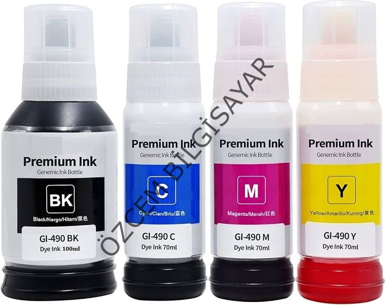 Canon GI-490BK+GI-490C+Canon GI-490M+GI-490Y (G1400-G1410-G1411-G2400-G2410-G2411-G3400-G3410-G3411-G4400-G4410-G4411) Muadil Siyah+Mavi+Kırmızı+Sarı Kartuşu (1 Takım)