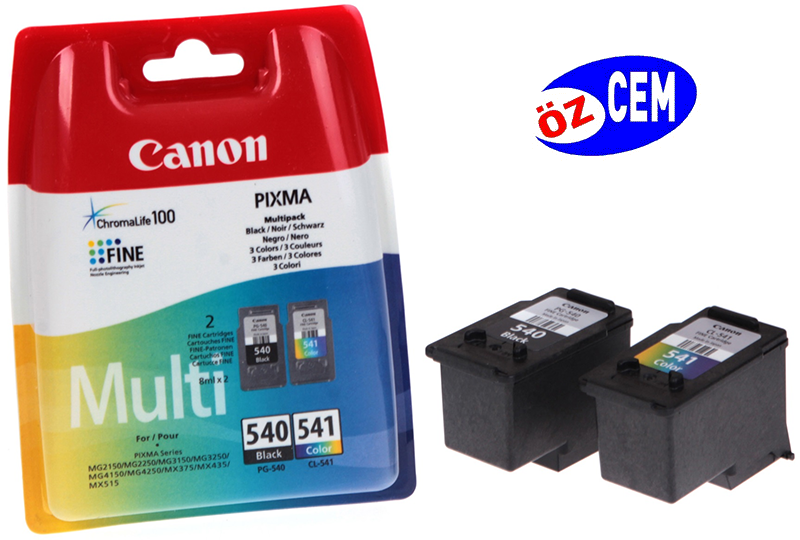 Canon PG-540/CL-541 (MG2150-MG2250-MG3150-MG3200-MG3250-MG3550-MG4150-MG4250-MX375-MX395-MX435-MX455-MX475-MX515-MX525-MX535) Orjinal 2'Li Paket (Multi-Pack) Kartuşu