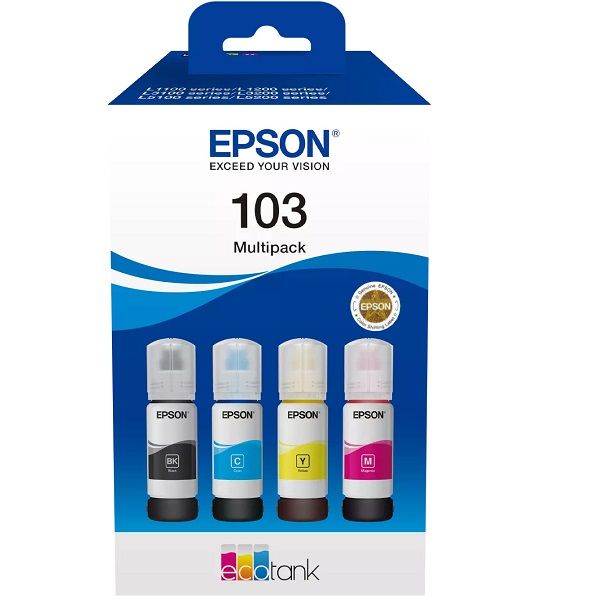EPSON 103 (C13T00S64A) (EcoTank L1210-L1250-L3110-L3111-L3150-L3151-L3210-L3211-L3250-L3251-L3252-L3256-L3260-L3266-L5290-L5296-L11050) Orjinal Multipack (Siyah+Mavi+Kırmızı-Sarı) (280 ml)