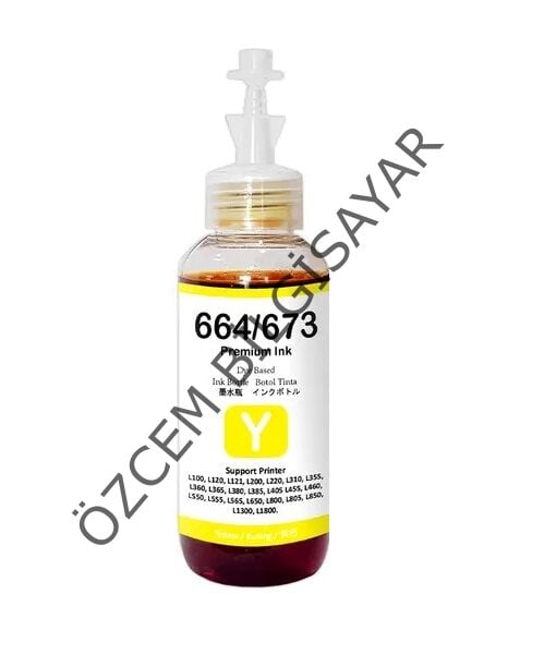 Epson T664-C13T66444A (L100-L110-L1300-L1455-L200-L210-L220-L300-L3050-L3060-L3070-L310-L355-L365-L382-L386-L455-L486-L550-L565-LL605-L655) Muadil Sarı Kartuşu
