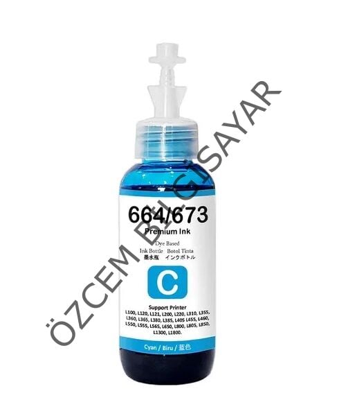 Epson T664-C13T66424A (L100-L110-L1300-L1455-L200-L210-L220-L300-L3050-L3060-L3070-L310-L355-L365-L382-L386-L455-L486-L550-L565-L605-L655) Muadil Mavi Kartuşu
