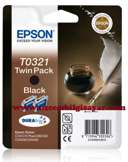 Epson T0321 (C13T03214210) Orjinal Siyah (Black) İnkJet Mürekkep Kartuşu (Twin Pack)