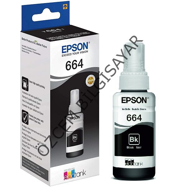 Epson T664-C13T66414A (L100-L110-L1300-L1455-L200-L210-L220-L300-L3050-L3060-L3070-L310-L355-L365-L382-L386-L455-L486-L550-L565-L605-L655) Orjinal Siyah Kartuşu