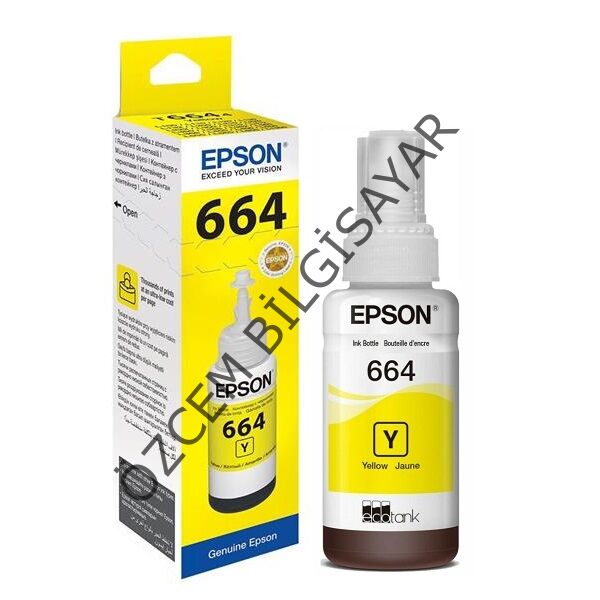 Epson T664-C13T66444A (L100-L110-L1300-L1455-L200-L210-L220-L300-L3050-L3060-L3070-L310-L355-L365-L382-L386-L455-L486-L550-L565-LL605-L655) Orjinal Sarı Kartuşu