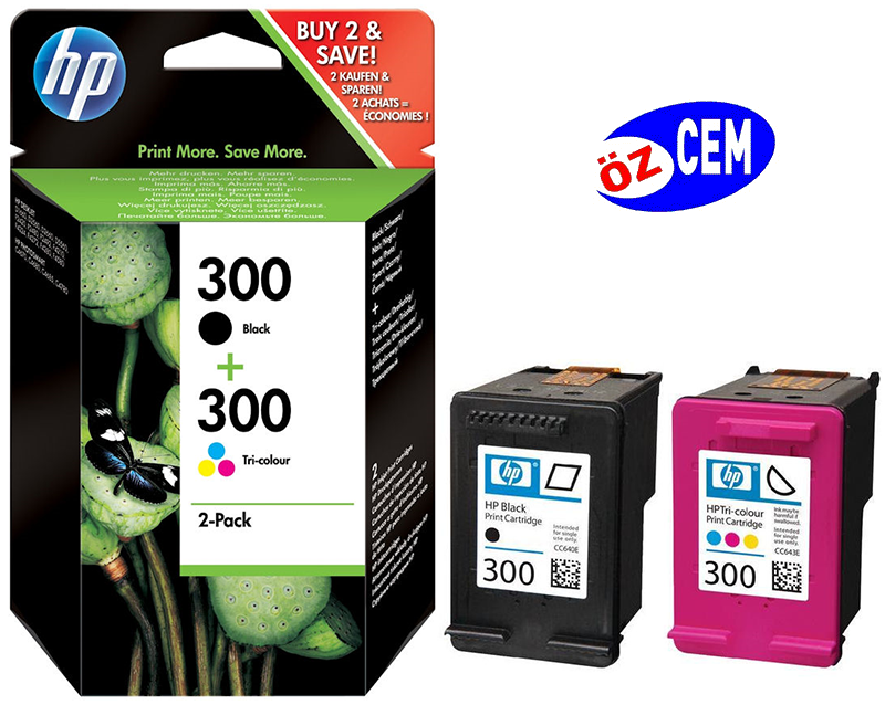 HP 300-CN637EE (D1660-D2560-D2660-D2660-D5560-F2420-F2480-F4210-F4272-F4280-F4580-ENVY 100-ENVY 110-ENVY 114-C4670-C4680-C4685-C4780) Orjinal 2'Li Paket (Multi-Pack) Kartuşu