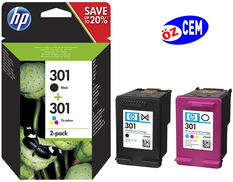 HP 301-N9J72AE (1000-1050-1510-2000-2050-3000-3050) Orjinal 2'Li Paket (Multi-Pack) Kartuşu