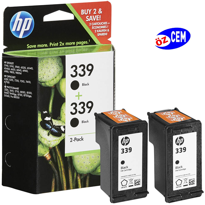 HP 339-C9504EE (D5160-2575-5740-5940-6540-7140-7310-7410-8050-9800-K7100) 2'li Orjinal Siyah Kartuşu