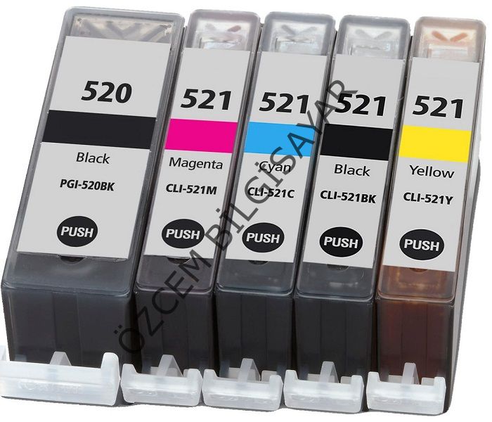 Canon PGI-520BK+CLI-521BK+CLI-521C+CLI-521M+CLI-521Y (İP3600-İP4600-İP4700-MP540-MP550-MP560-MP620-MP630-MP640-MP980-MP990-MX860-MX870-MX990) Muadil Siyah+Mavi+Kırmızı+Sarı Kartuşu (1 Takım)